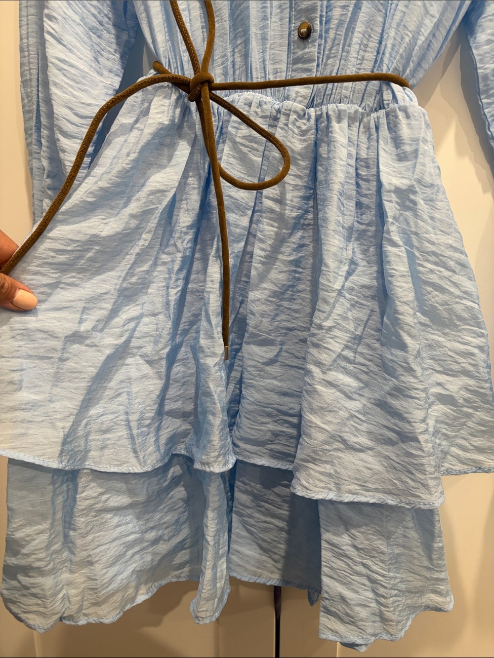 Zara Light Blue Tiered Mini Dress - Picture 4 of 4